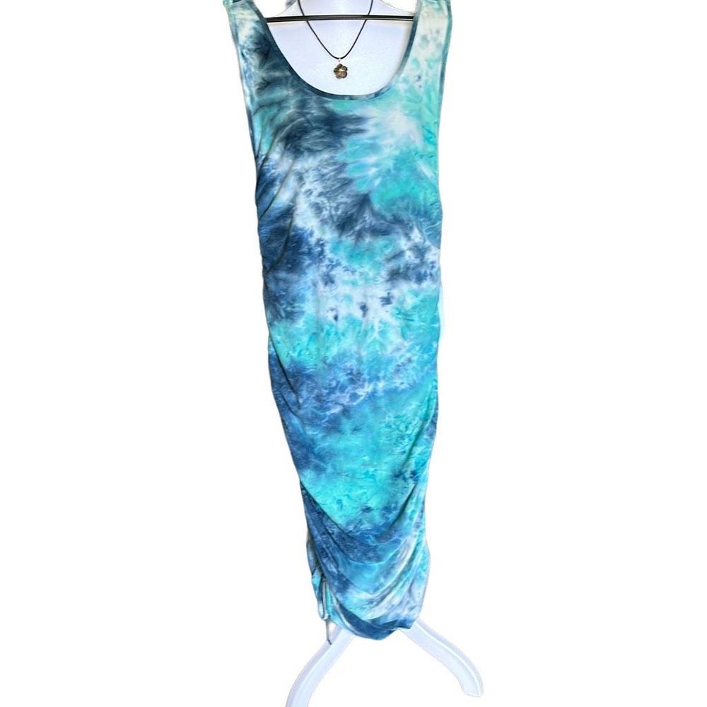 Derek Heart body-con ruched Blue Green tye dyed knee length tank dress. So cute!